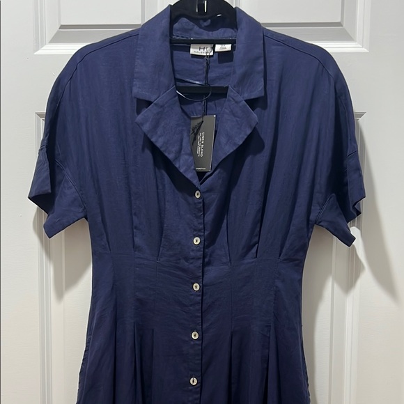 H by Halston Blue Short Sleeve Button Down Midi Dress - Picture 1 of 7